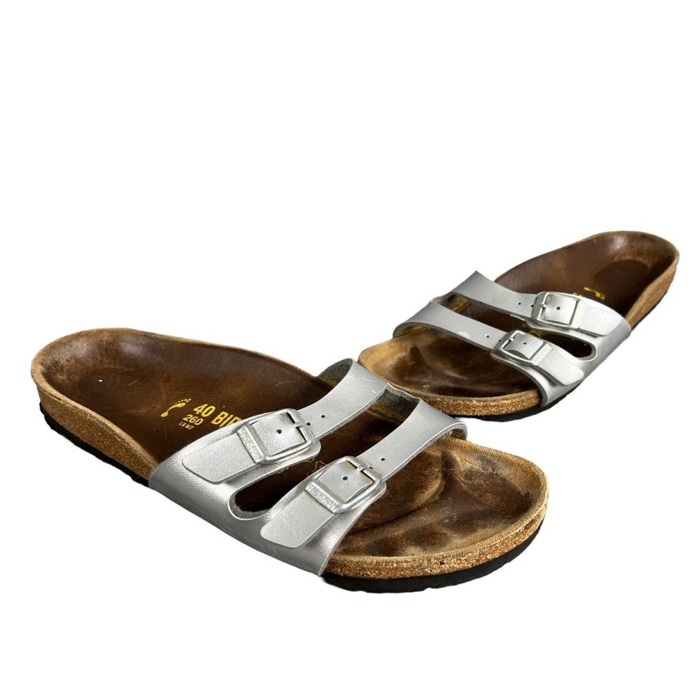 Birkenstock Women’s Silver Two-Strap Sandals